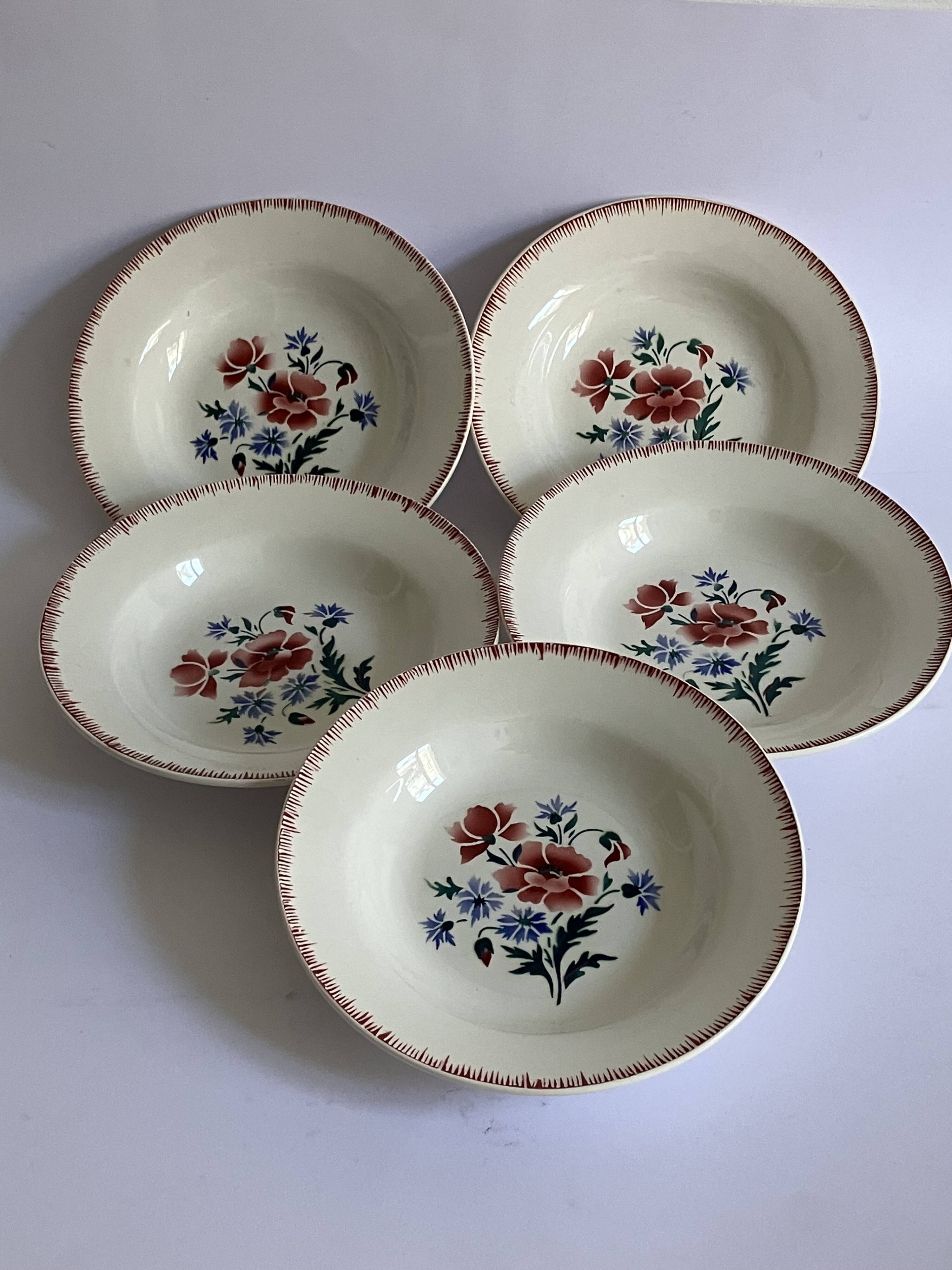 5 prairial digoin soup plates - dark foliage