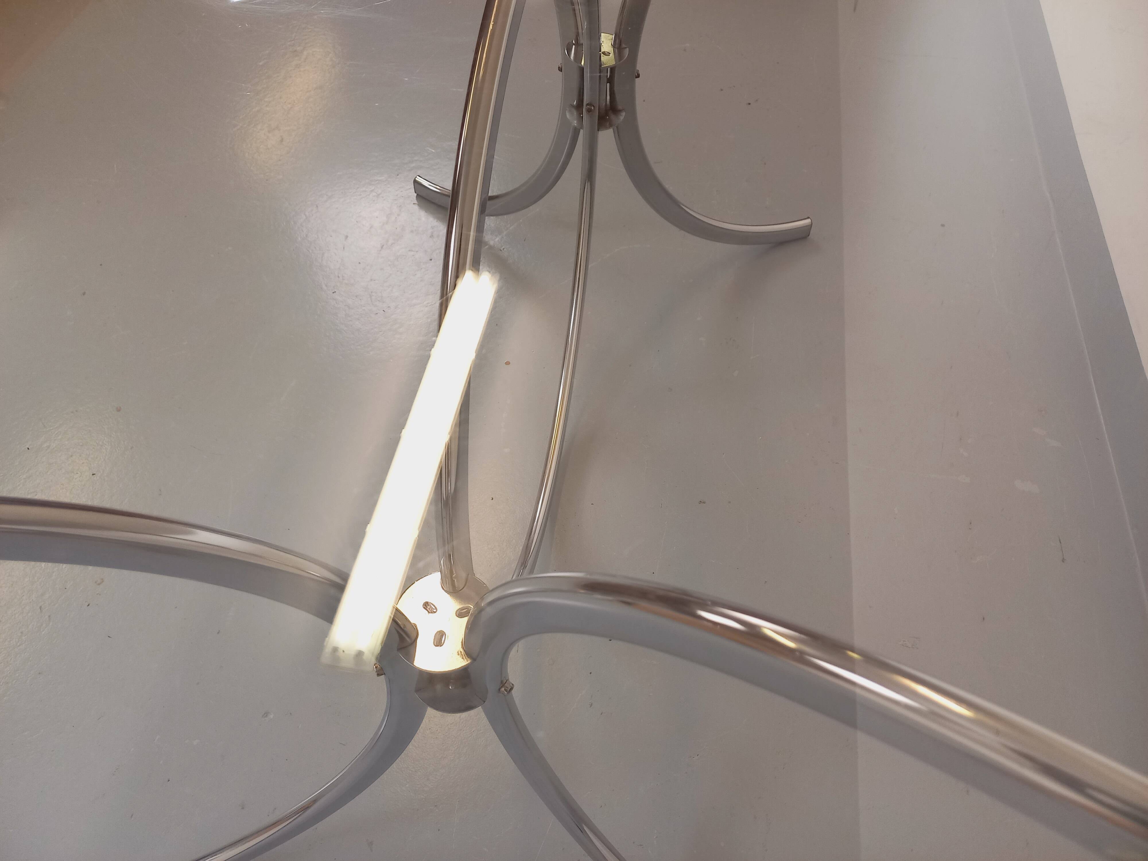 Vintage rectangular rounded dining table in smoked glass and chrome metal