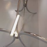 Vintage rectangular rounded dining table in smoked glass and chrome metal