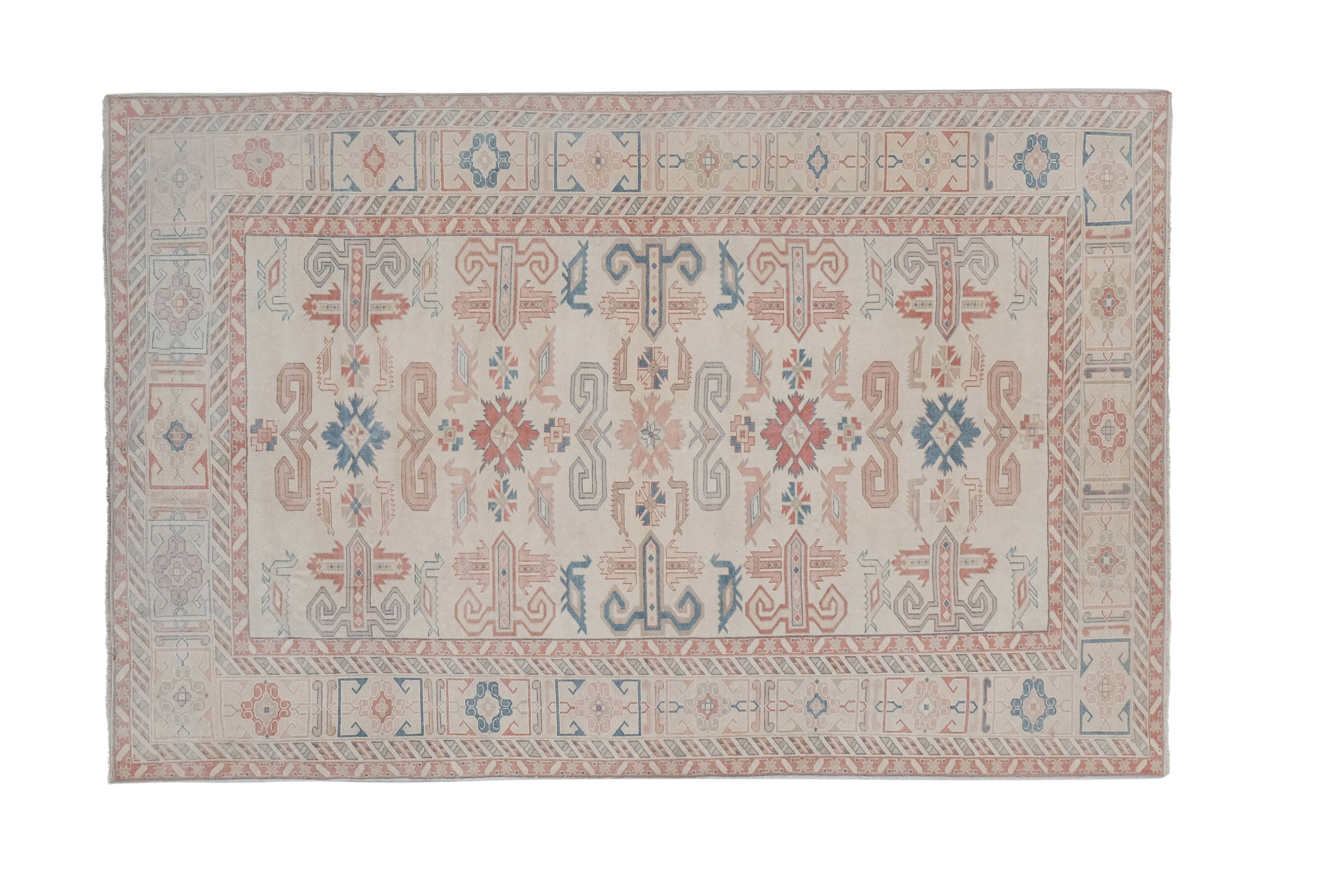 Vintage turkish kars rug with romantic mid-century modern style 5'8" x 8'6"