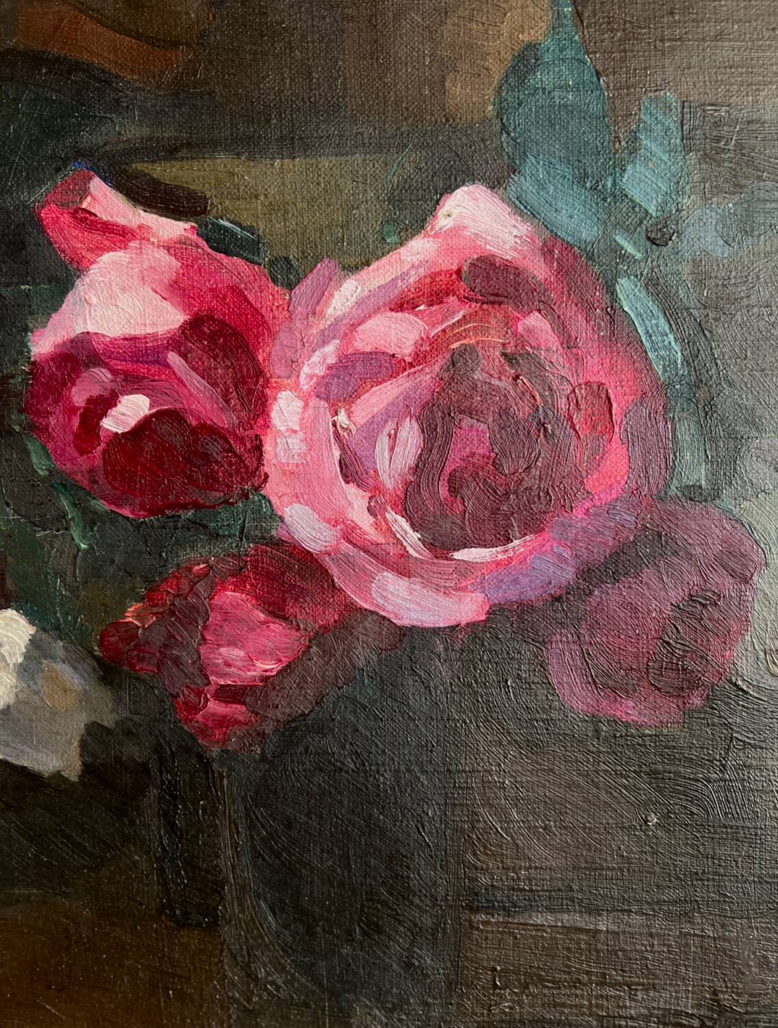 Oil on canvas with bouquet