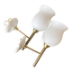 Pair of torch wall lights in brass, white glass and porcelain.