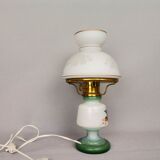 French country 1960s rustic green ceramic and glass vintage table lamp