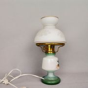 French country 1960s rustic green ceramic and glass vintage table lamp