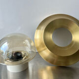 Vintage  Midcentury wall ceiling light in  Brass amber colored glass