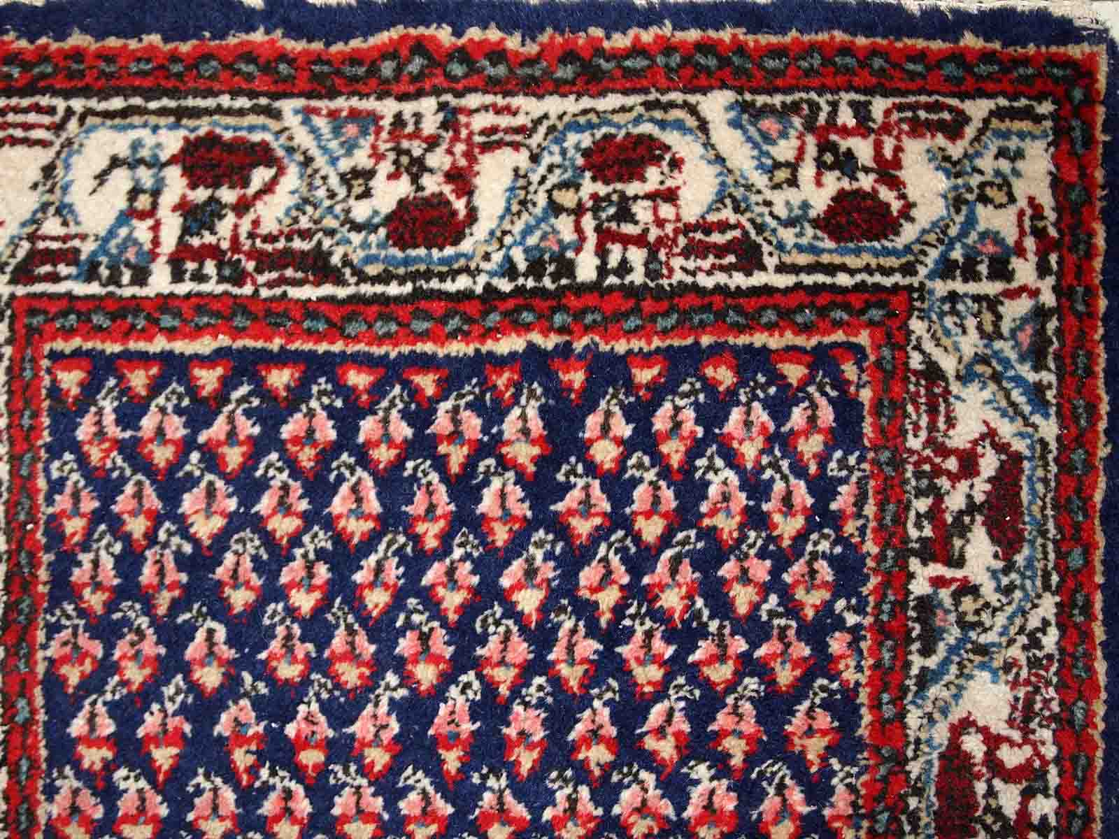 Vintage Indian carpet Seraband handmade 62cm x 124cm 1970s, 1C800