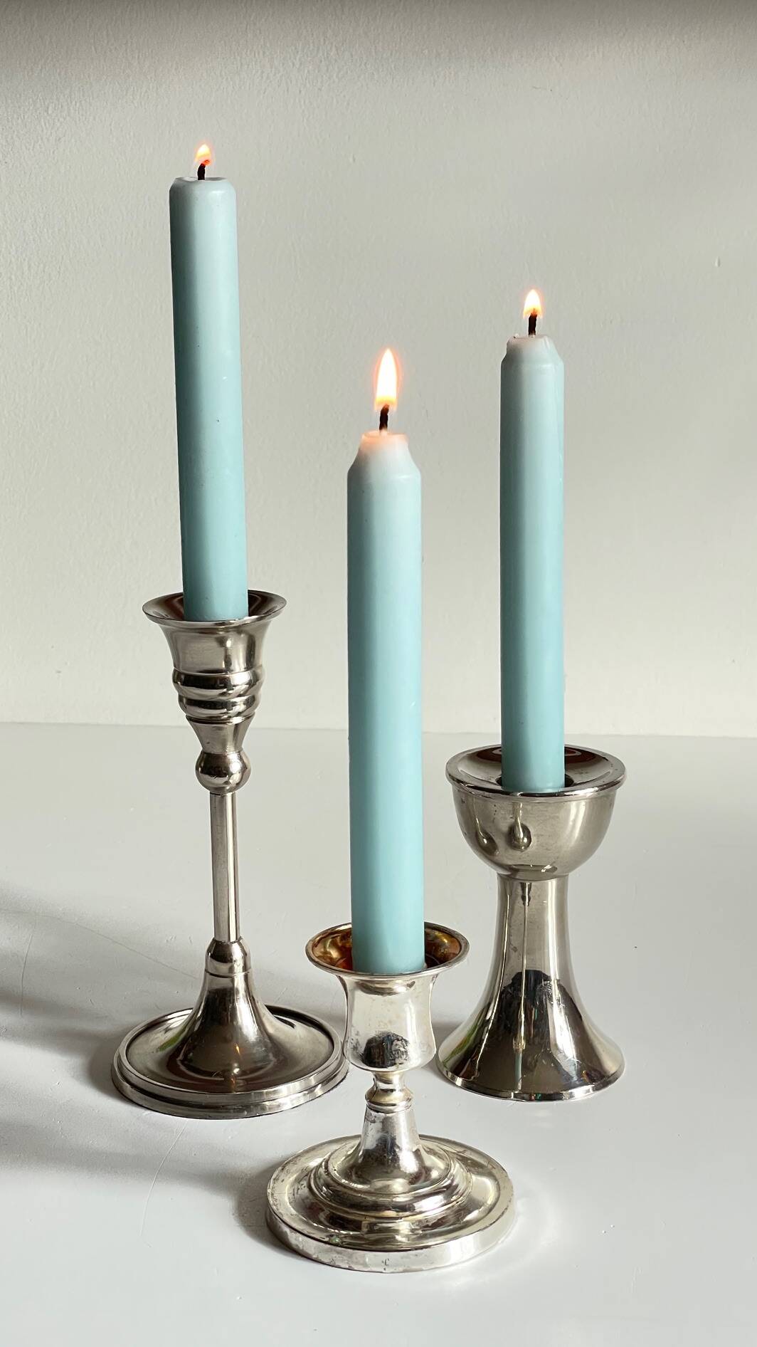 Vintage chrome metal candle holders