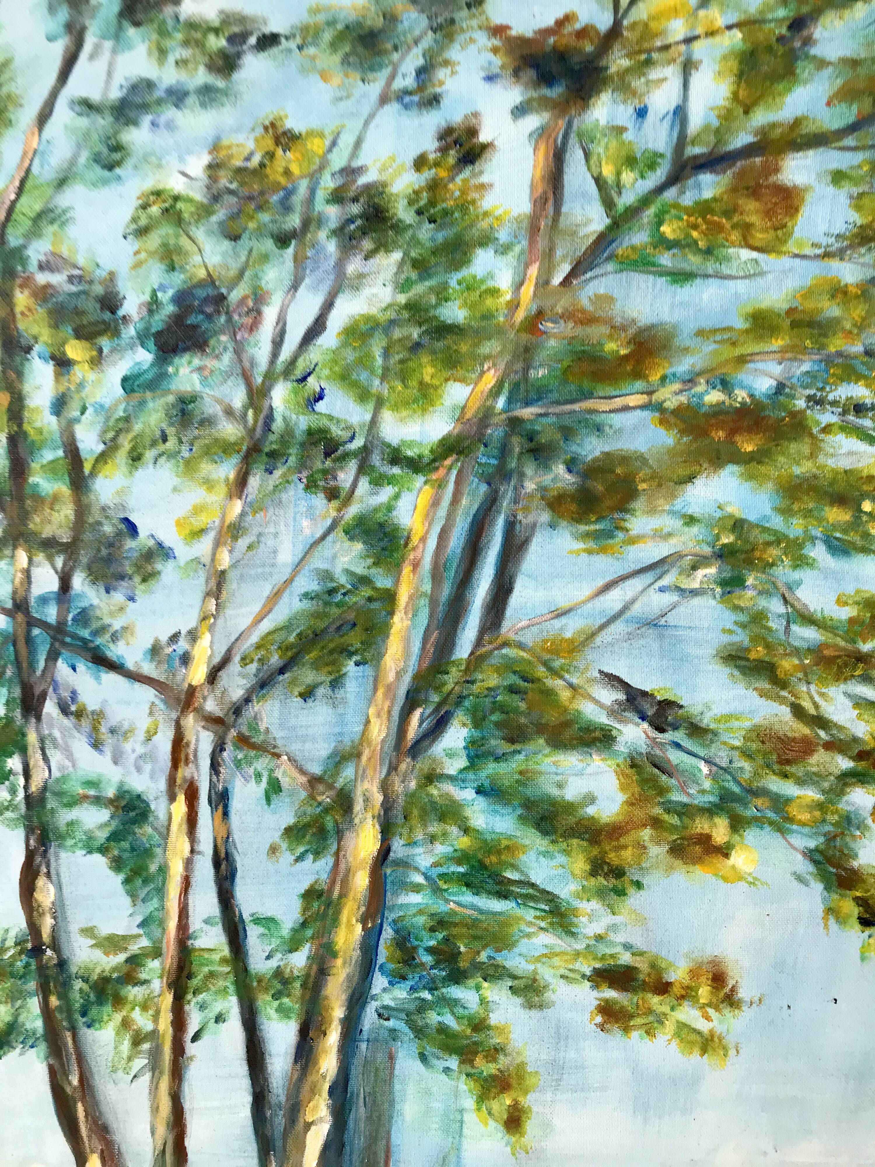 Tableau huile sur toile paysage arbre signé vintage