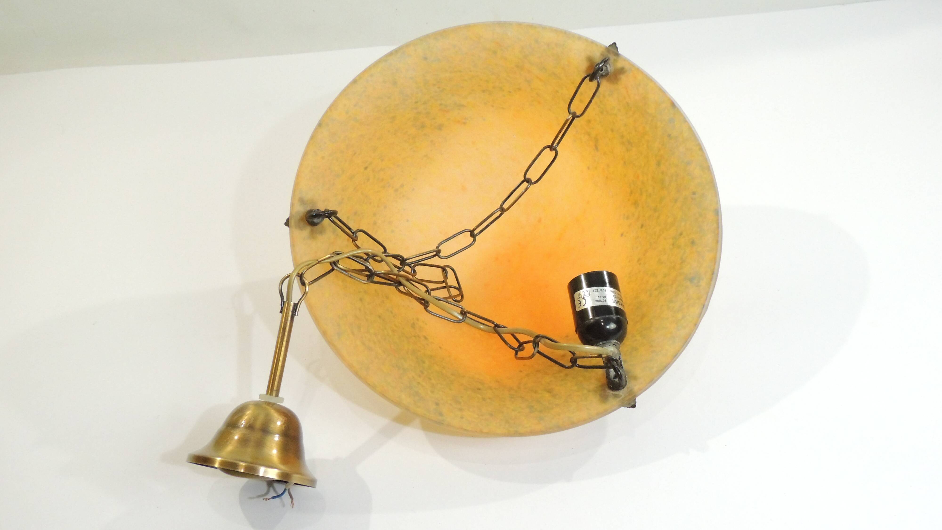 1970s vintage orange speckled glass suspension – retro chain chandelier