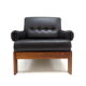 Vintage black leather armchair with solid rosewood frame made in the 1960s