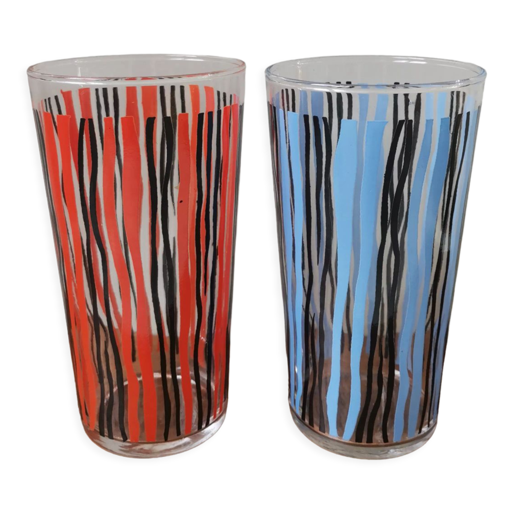 Set of glasses in vintage zebra screen-printed glass Selency