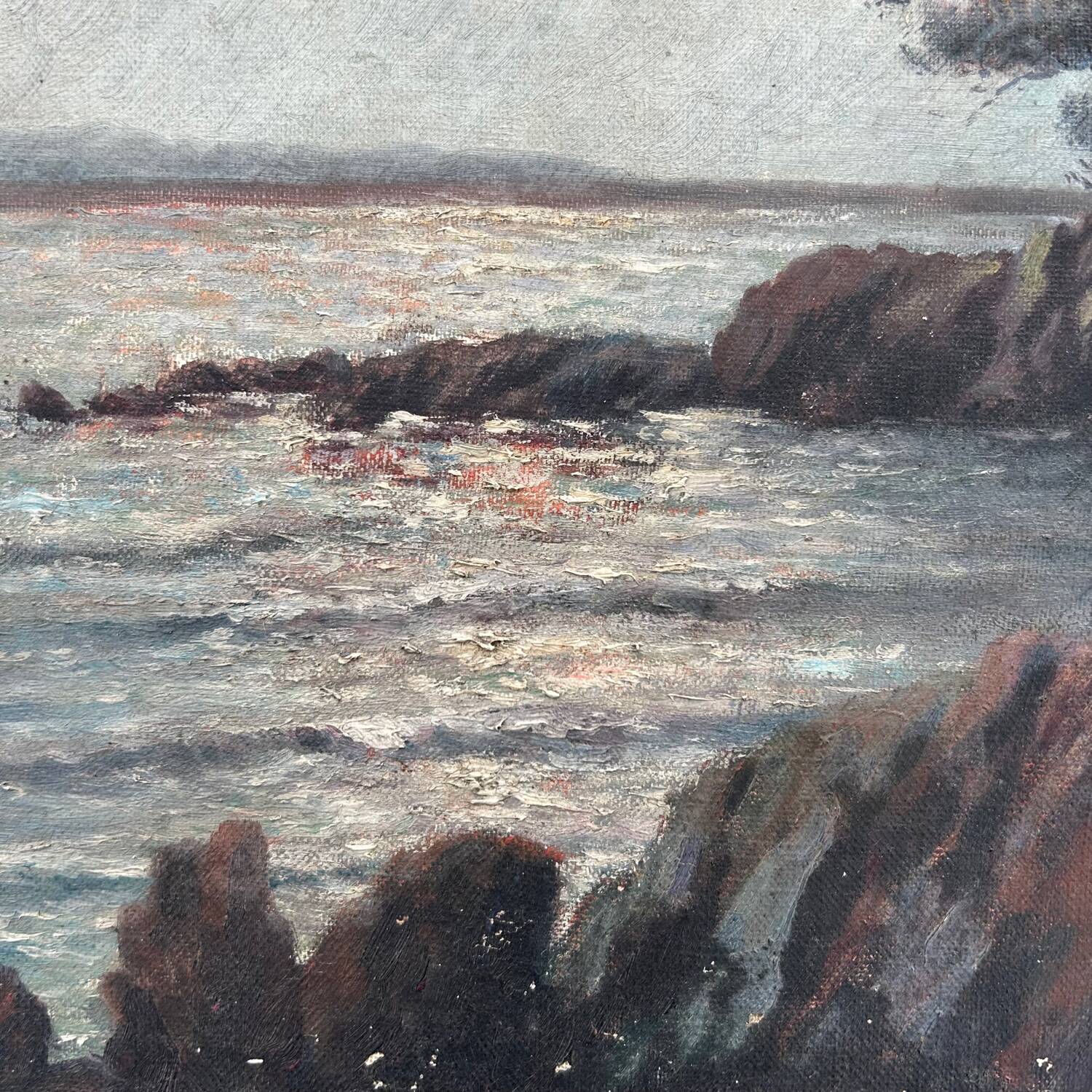 Old painting of sunrise over the sea