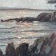 Old painting of sunrise over the sea