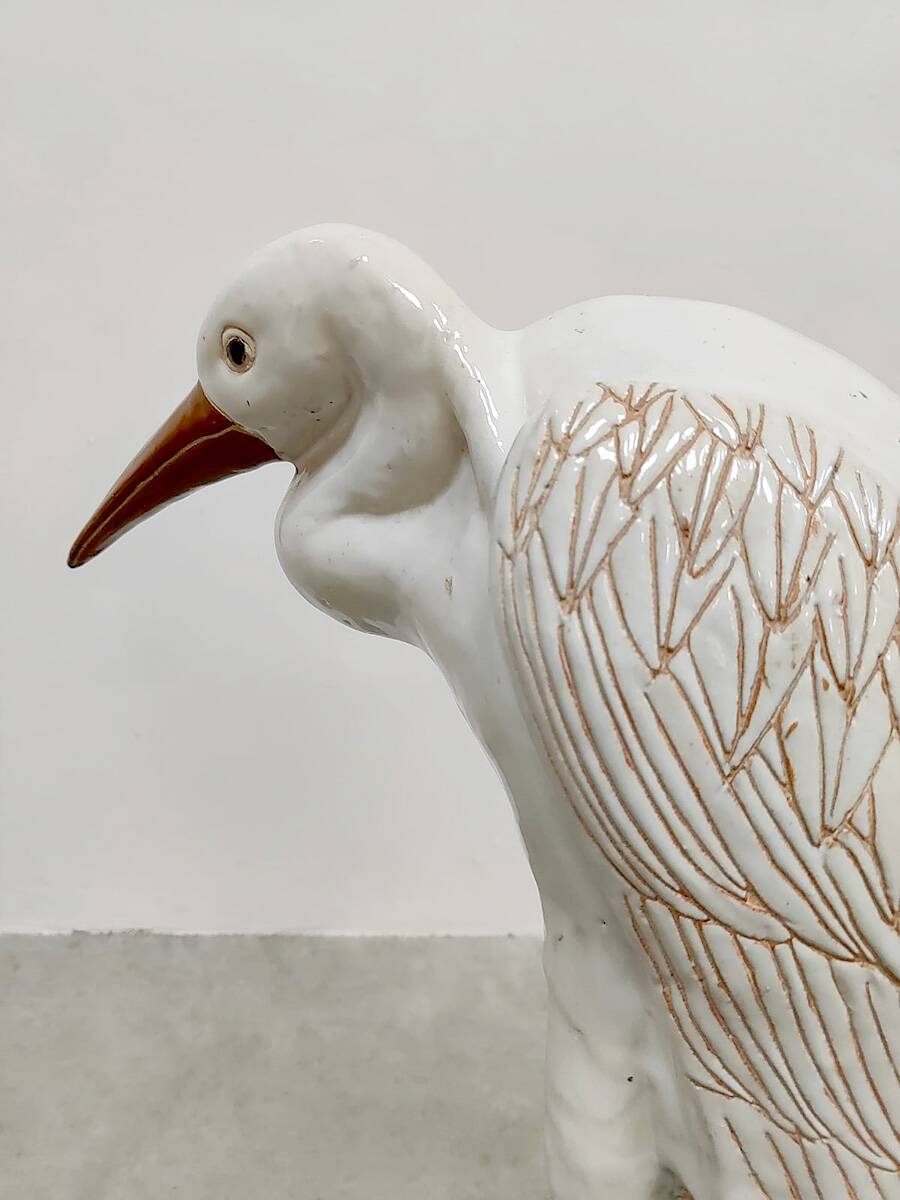 Vintage Italian ceramic crane bird XL Majolica