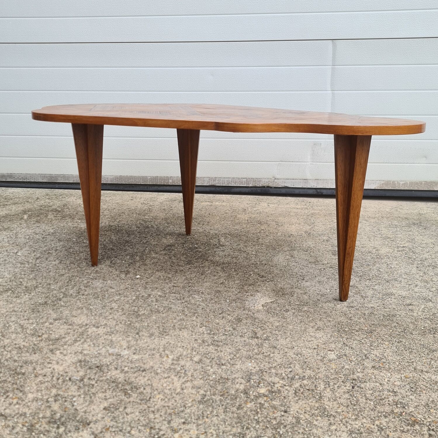 Vintage art deco coffee table with geometric marquetry