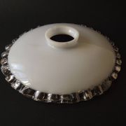 Vintage French Opaline Glass Pendant Light Shade - Frilled Clear Glass Edge