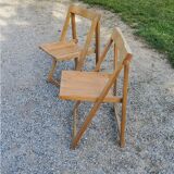 Pair of folding chairs with beech slats from the 70s