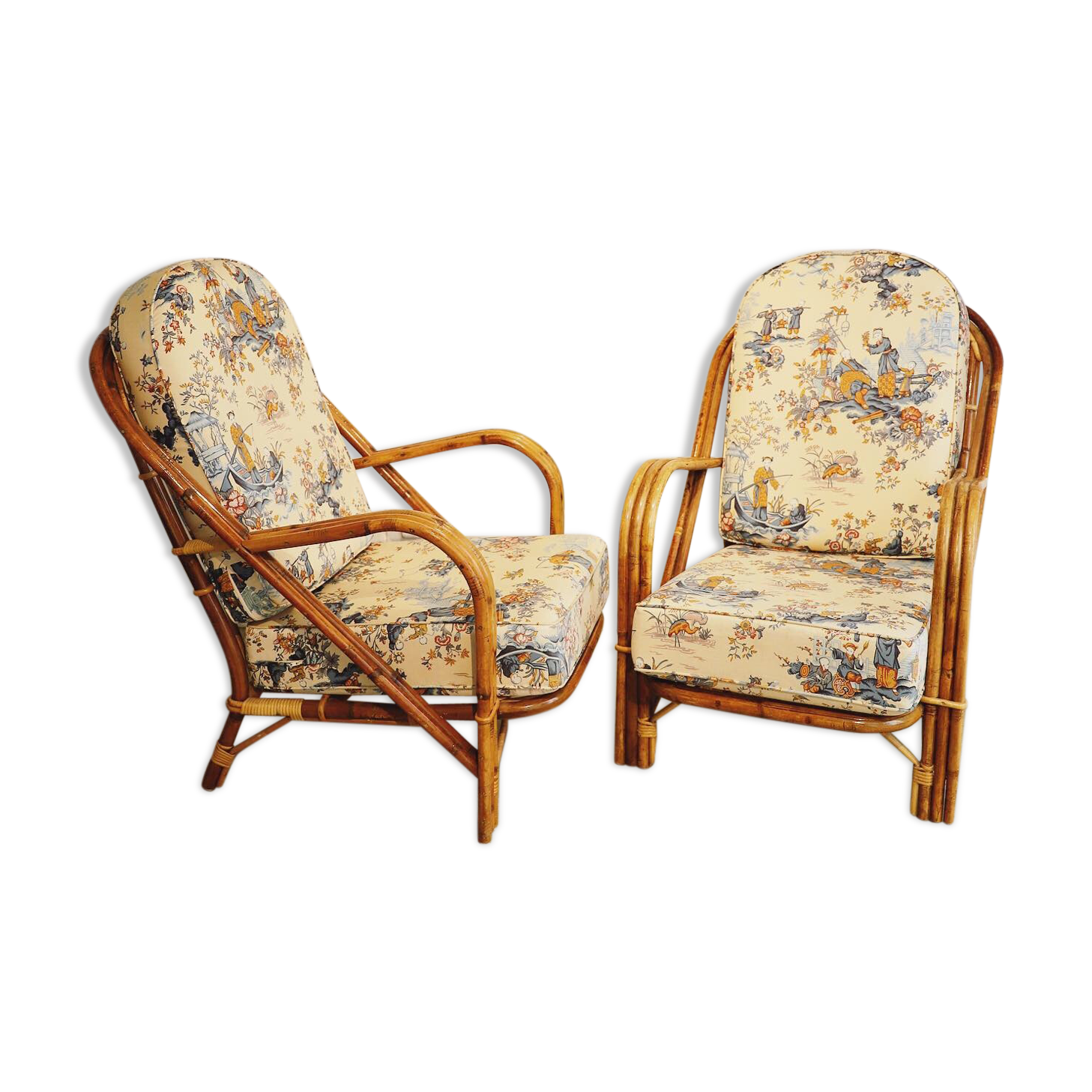 Pair of rattan chairs Audoux & Minnet 1960