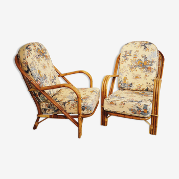 Paire de fauteuils en rotin Audoux & Minnet 1960