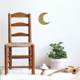 Set of six 1950s chairs in solid wood and straw
