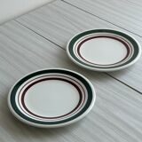 Vintage Dessert Plate Duo with Green and Burgundy Red Border
