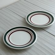 Vintage Dessert Plate Duo with Green and Burgundy Red Border
