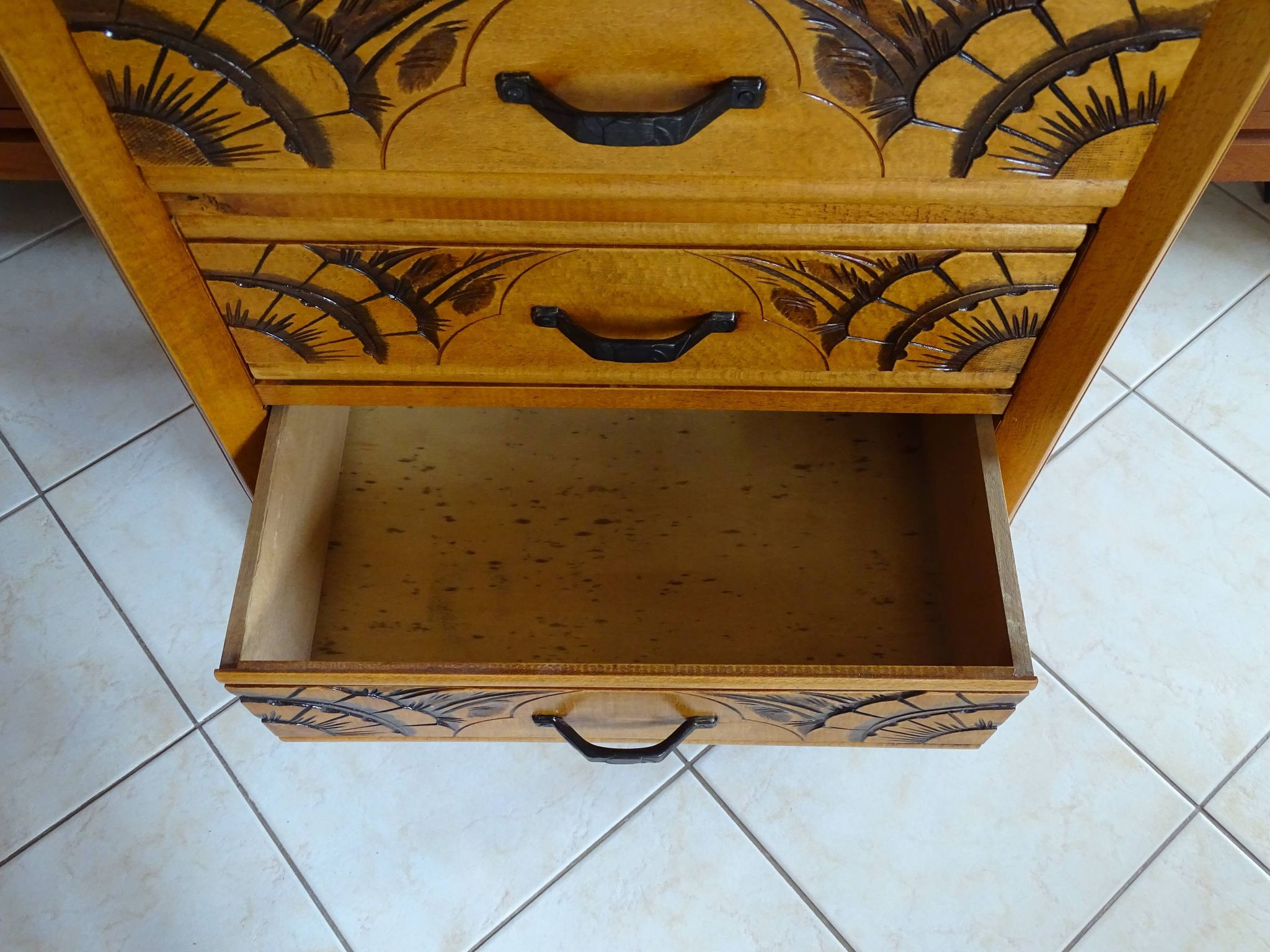 Chest of drawers 3 drawers art deco style in wood