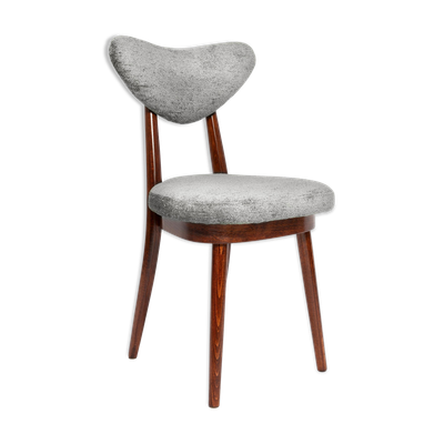 Chaise vintage milieu du siècle en velours gris en forme de cœur, Europe, années 1960