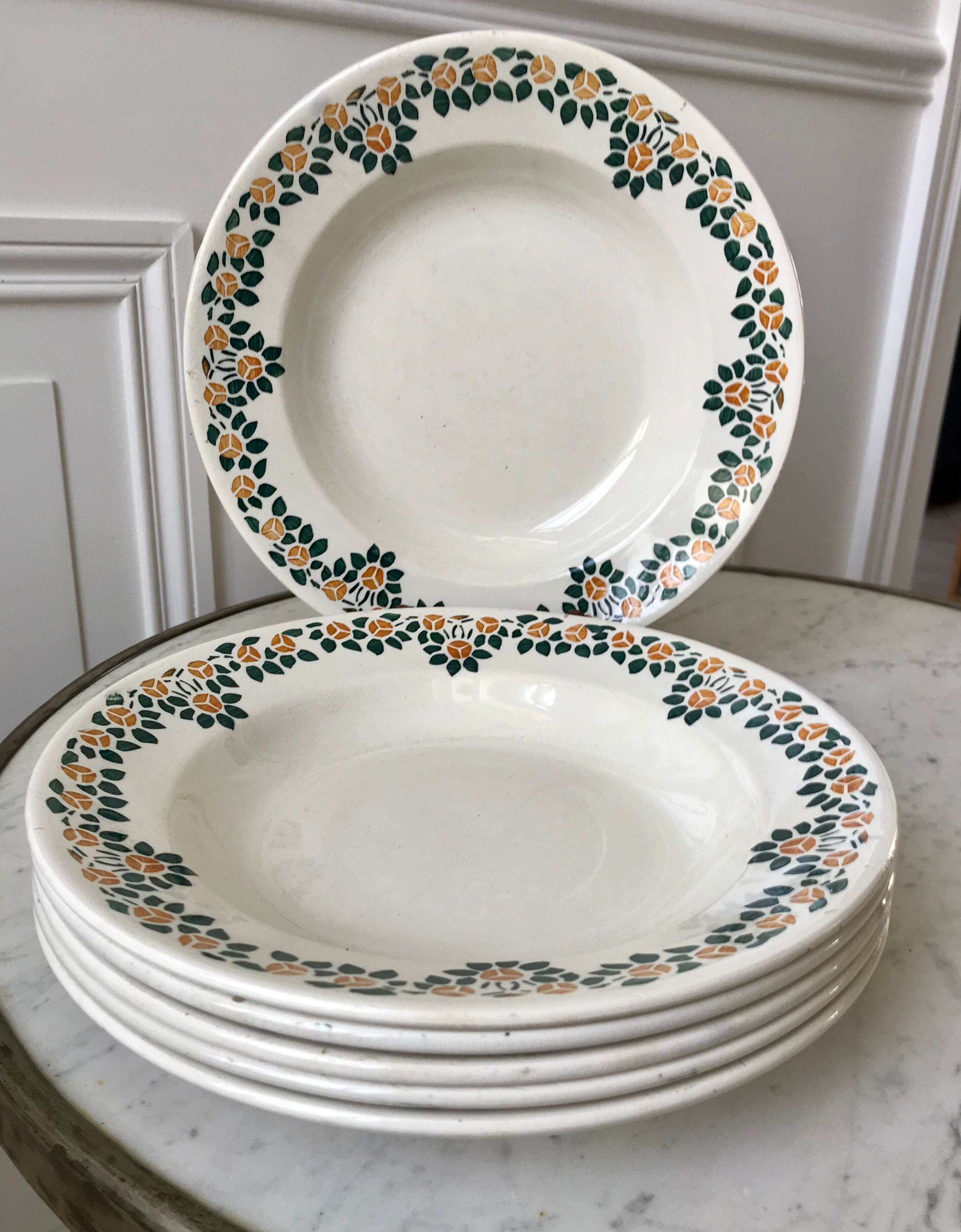 Set of 6 hollow earthenware plates New Givors model "RIta" 30s