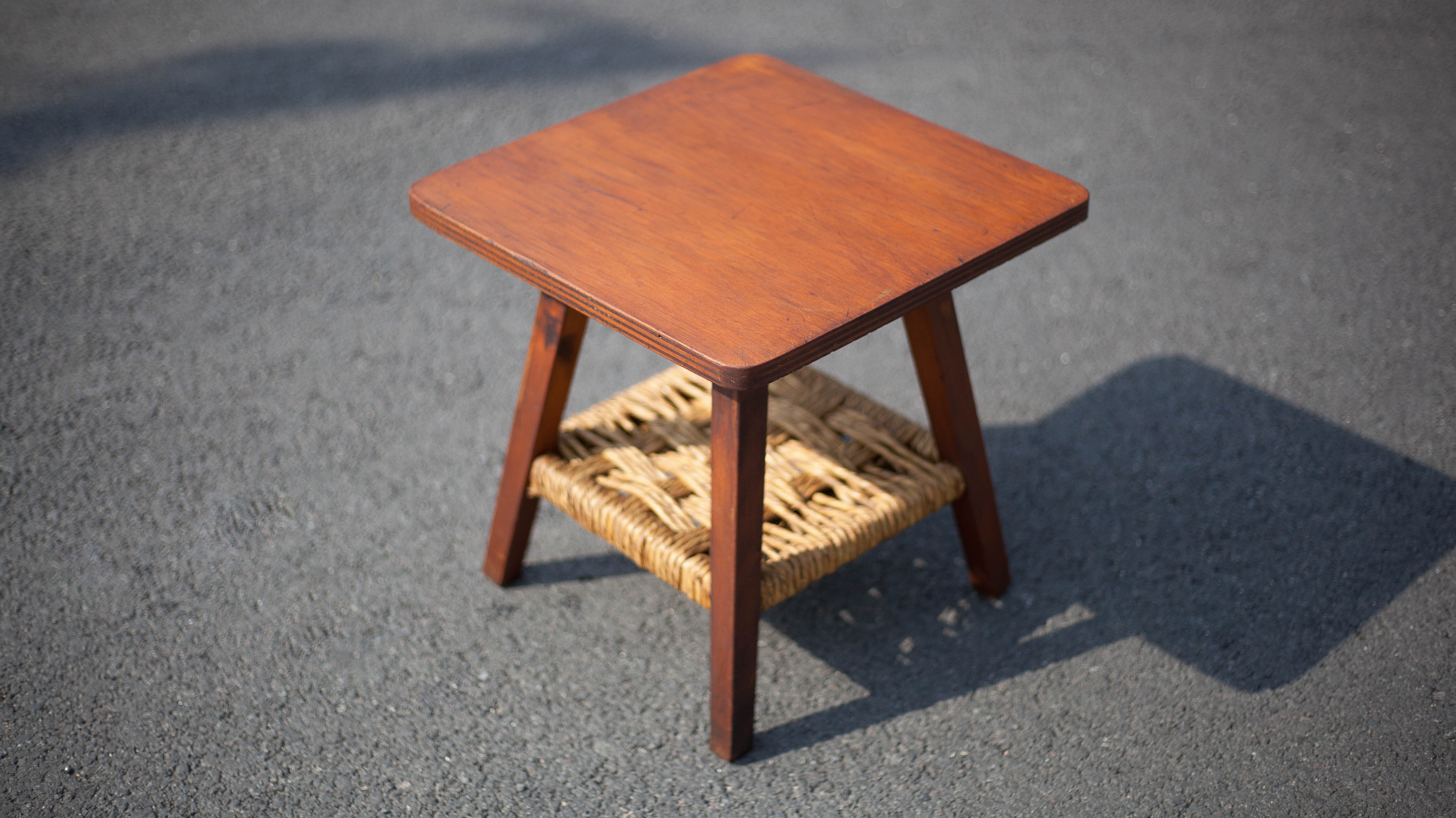 Vintage wooden coffee table and rope