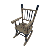 Fauteuil à bascule pour poupées en bois décoré couleur gris / bleu