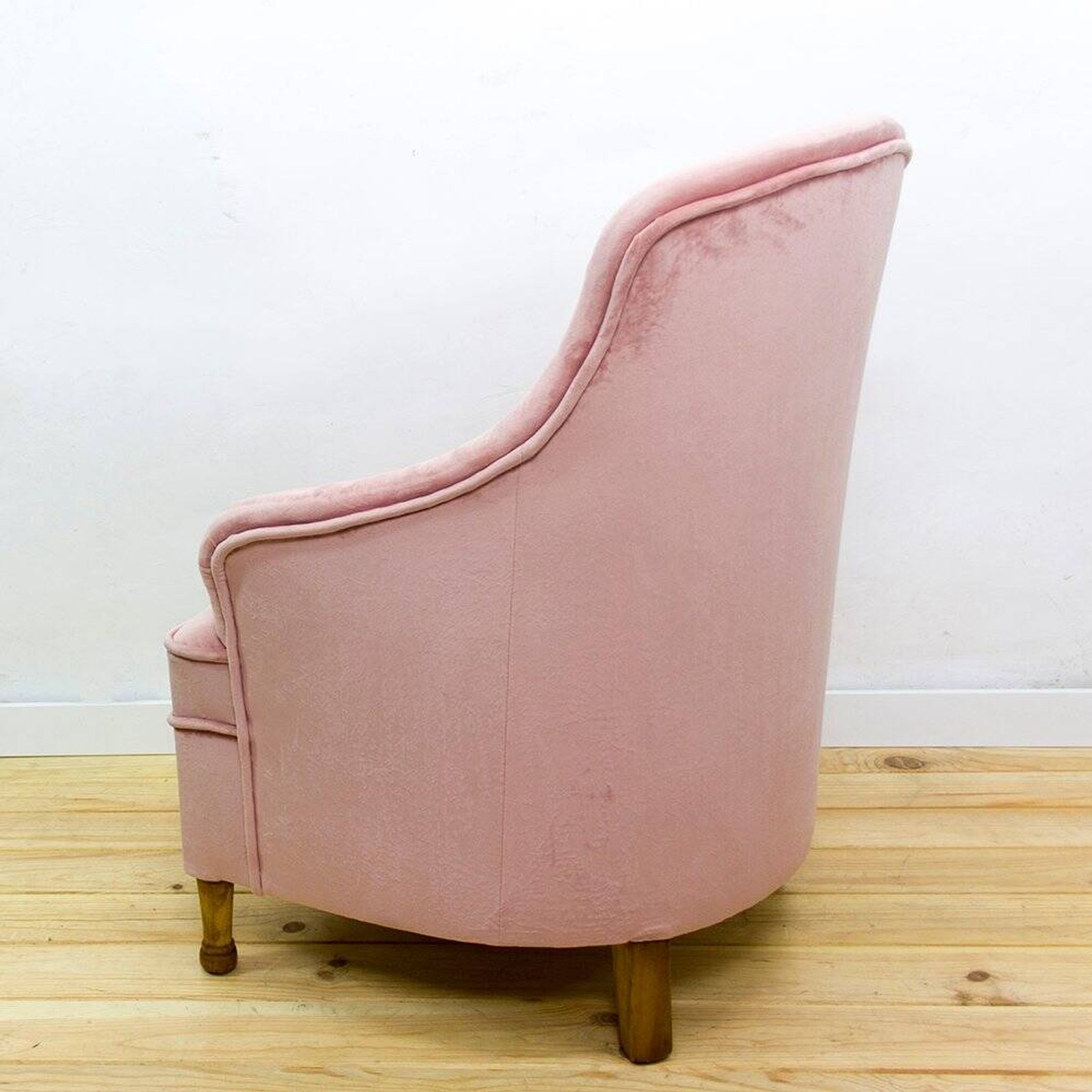 Fauteuil en tissu et bois de style mid-century, années 1950