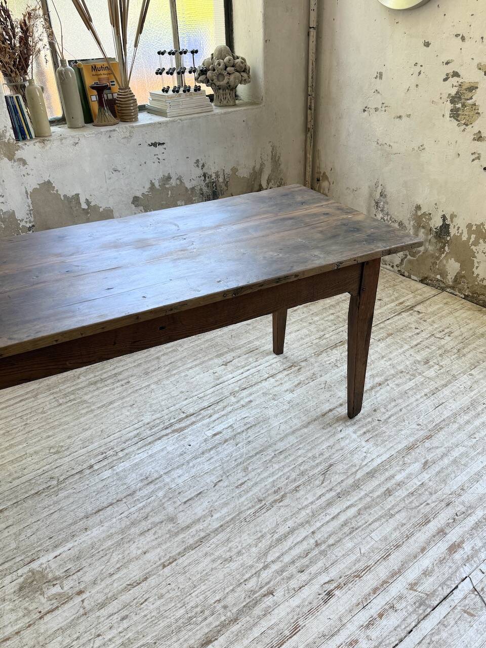 1950s oak farmhouse table with spindle legs