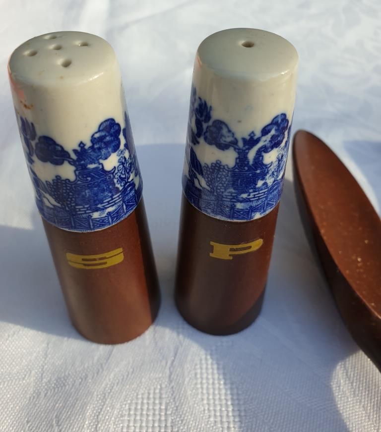 Salad set vintage 1970 wood and porcelain Japanese scenes