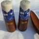 Salad set vintage 1970 wood and porcelain Japanese scenes