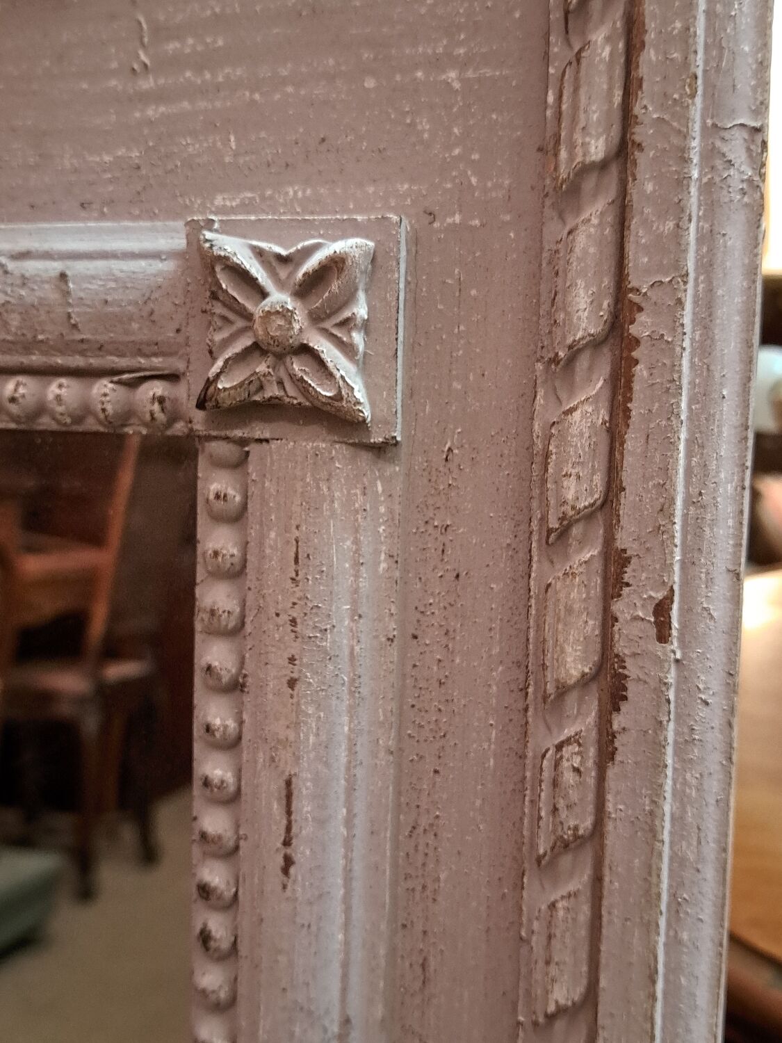 Louis XVI style trumeau mirror in patinated wood