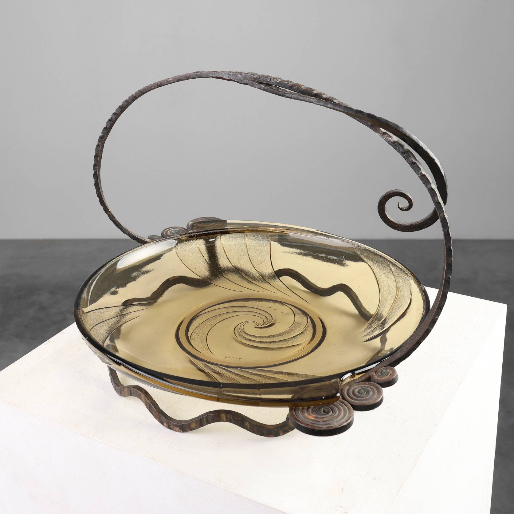 Glass and metal Art Deco Fruit Bowl, France 1920s