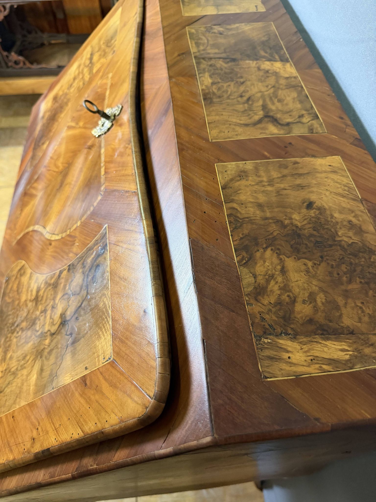 Louis XV slant-top desk in 18th-century marquetry.