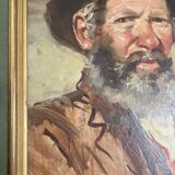Ancien tableau, peinture à l'huile, portrait vieil homme signé Cardella