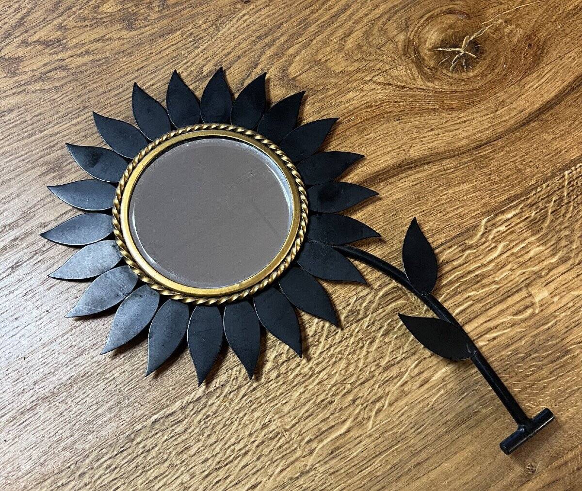 Vintage 70s: sunflower mirror marked and signed on the back / chaty vallauris am