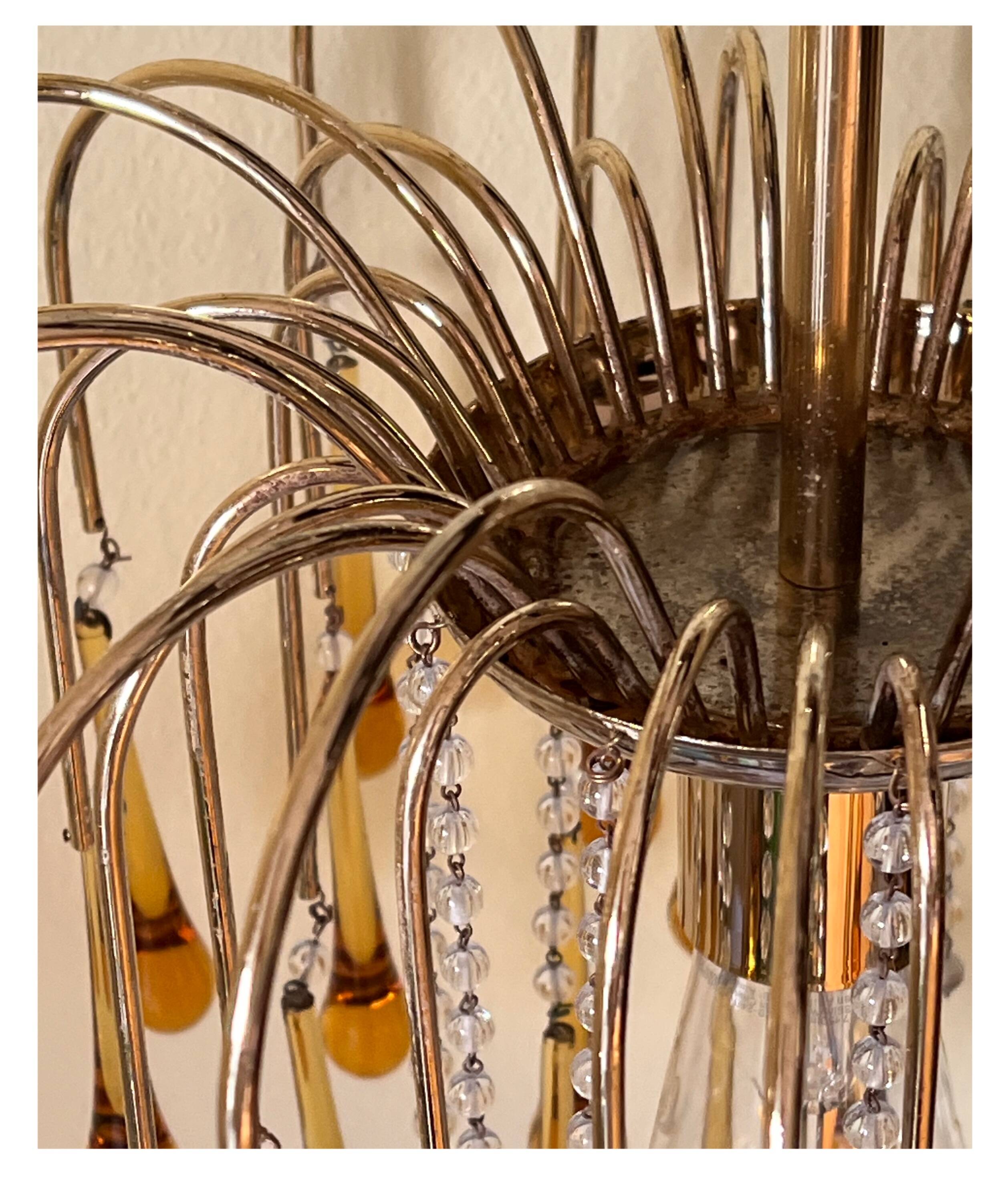 Vintage Murano Amber Glass Teardrop Chandelier - 1960-70s