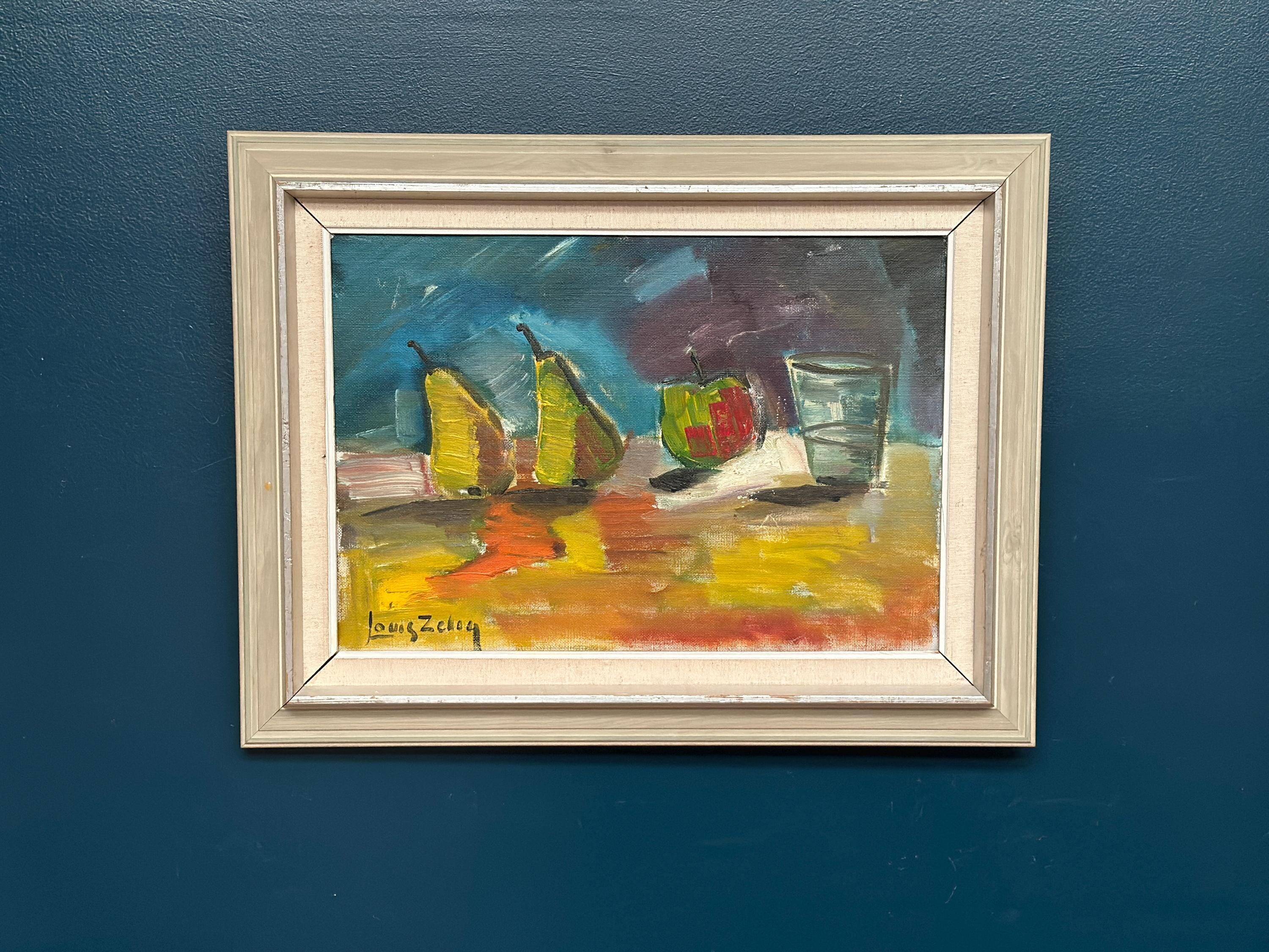 Original Mid Century Oil On Canvas – “Fruit” By Louis Zelig – Vintage & Framed 72 × 55 Cm