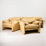 Maralunga leather set by Vico Magistretti for Cassina, Set of 3