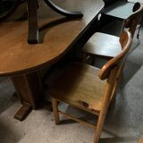 Honey-Brown Beech Wood Mid-Century Dining Table with Rattan Accents, 1960 Oval Top