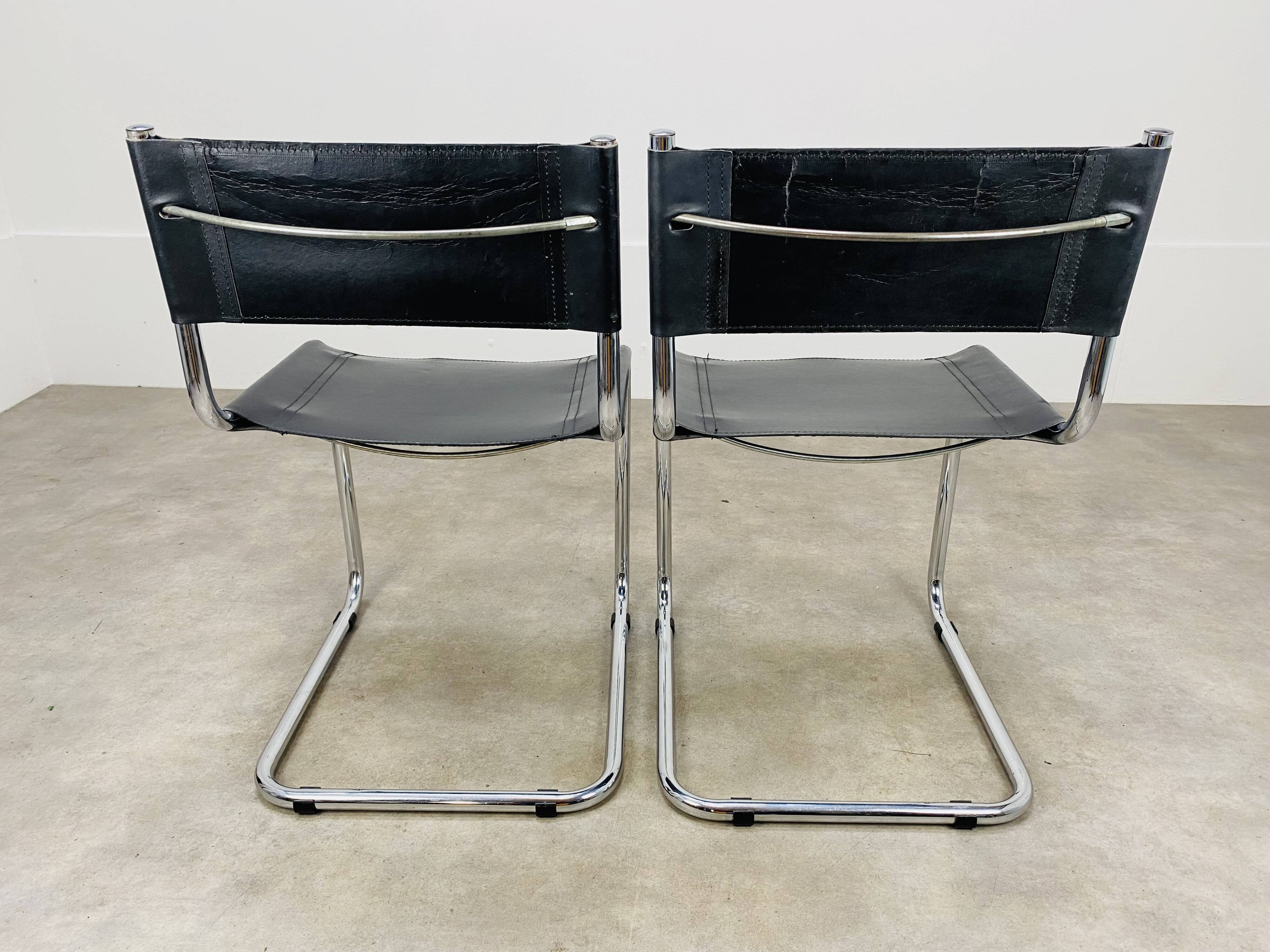 Pair of cantilever chairs imitation leather black and chrome