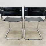 Pair of cantilever chairs imitation leather black and chrome