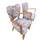 Paire de fauteuils bridge Art déco en bois massif, années 40-50