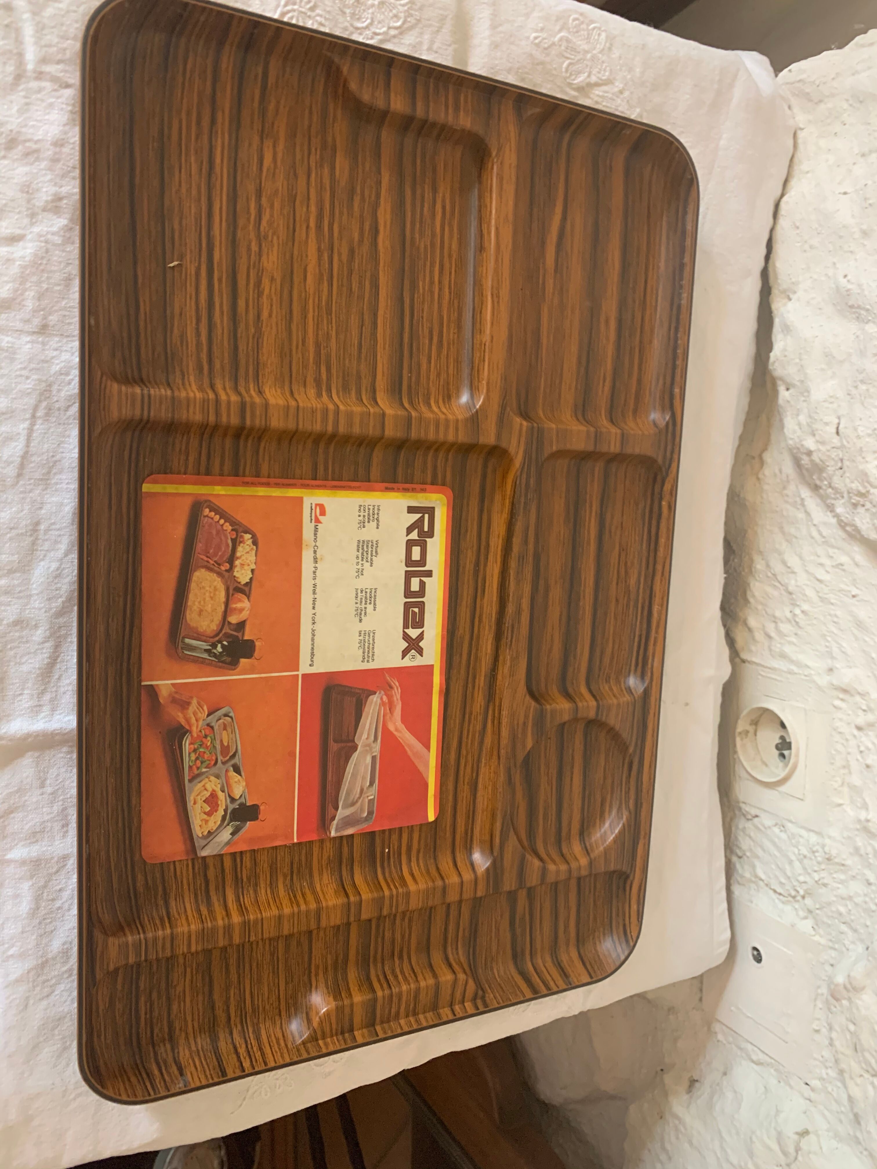 Meal tray dressx wood household with vintage compartments 1970