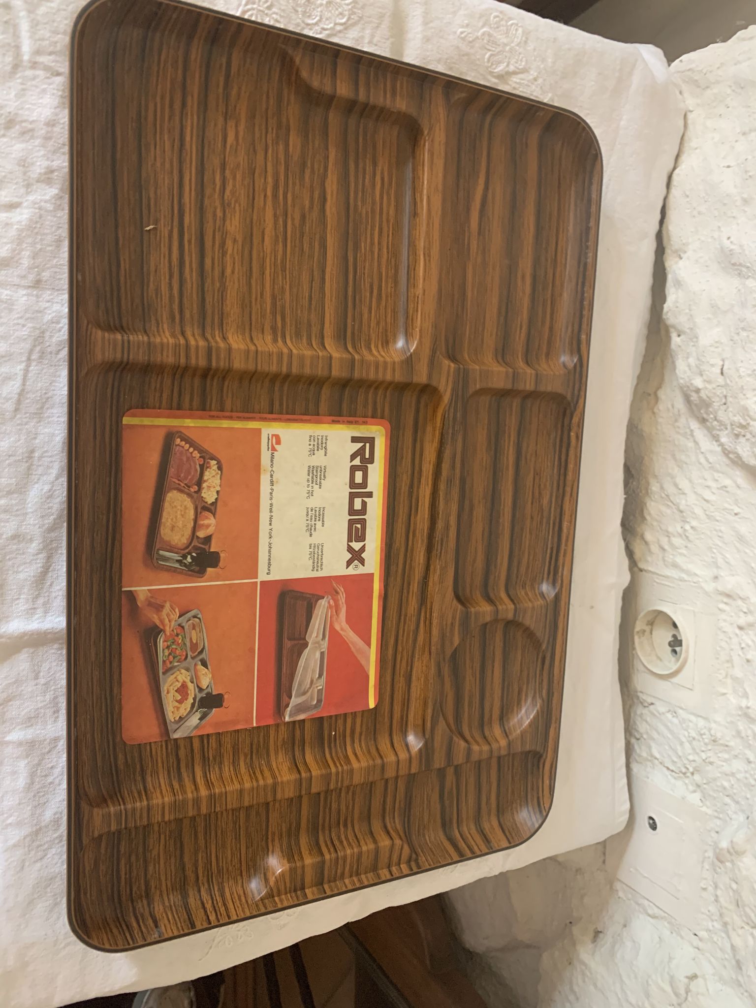 Meal tray dressx wood household with vintage compartments 1970