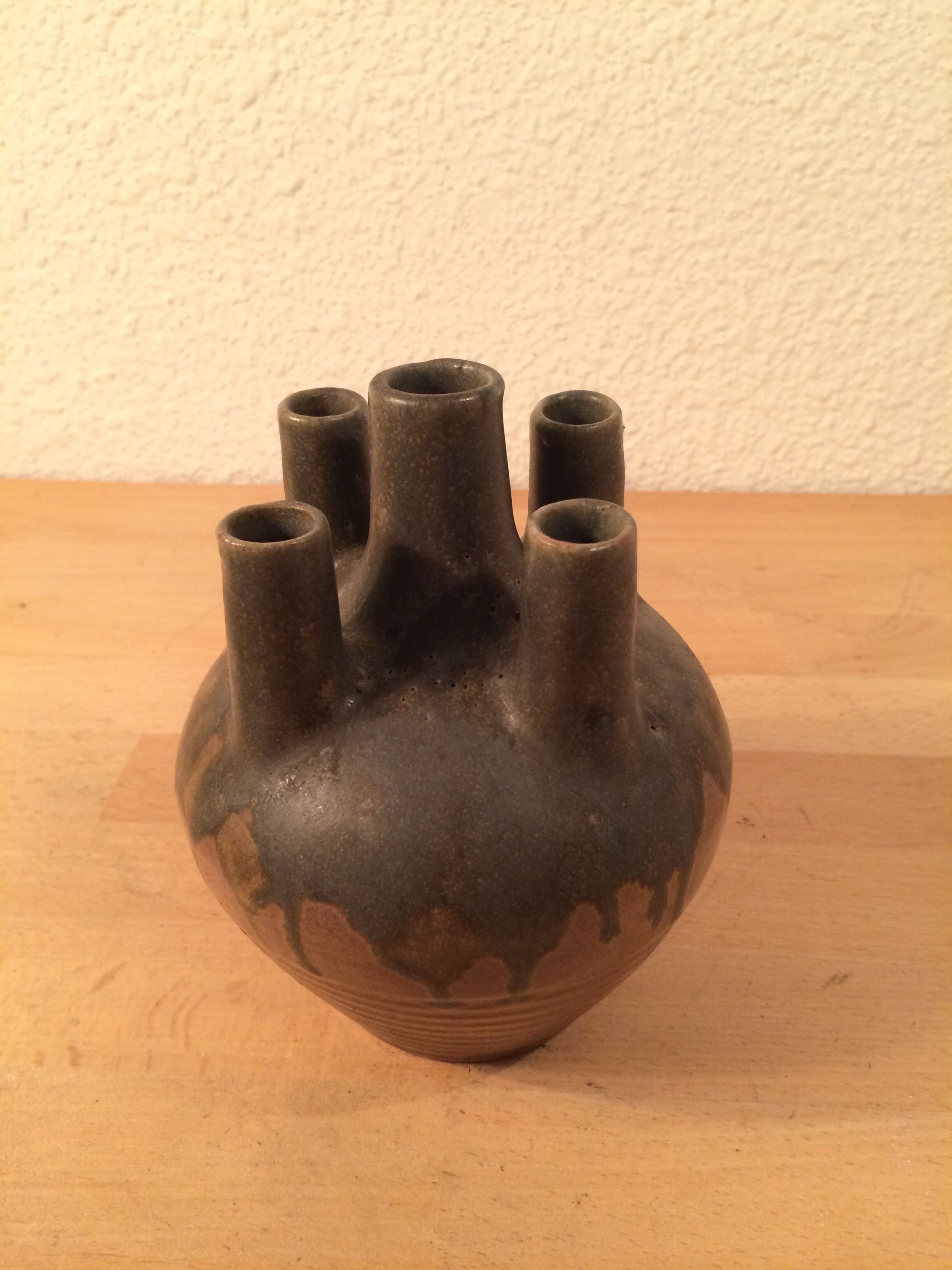 Vase with 5 ceramic necks 50s blue